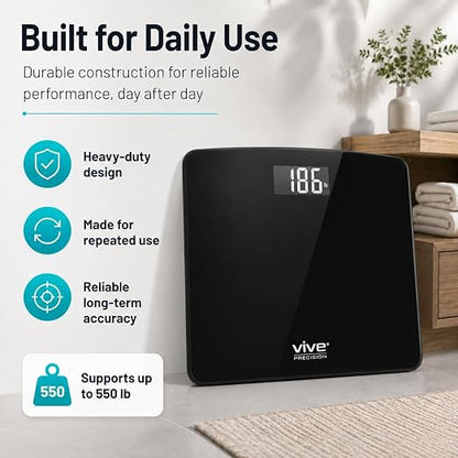 Vive Smart Body Weight Scale (550lbs Capacity) - Heavy Duty Bariatric Digital Scale for BMI - Plus Size, Large Display - Bathroom Device for Health Extra Wide Base & Smartphone Connectivity