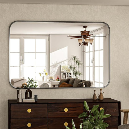 30x48 Inch Black Bathroom Vanity Mirror for Over Sink | Rectangle Wall Mirror for Bathroom with Round Corner, Hangs Horizontally Vertically for Living Room, Bedroom as Home Decor