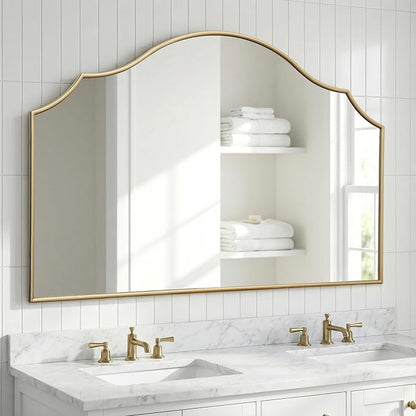 Besdomus Gold Scalloped Wall Mirror: 47"x31" Large Wooden Fireplace Mirror | Modern Minimalist Decorative Arched Mirror for Vanity/Dresser/Bedroom/Entryway/Bathroom/Living Room/Dining Room/Over Sink