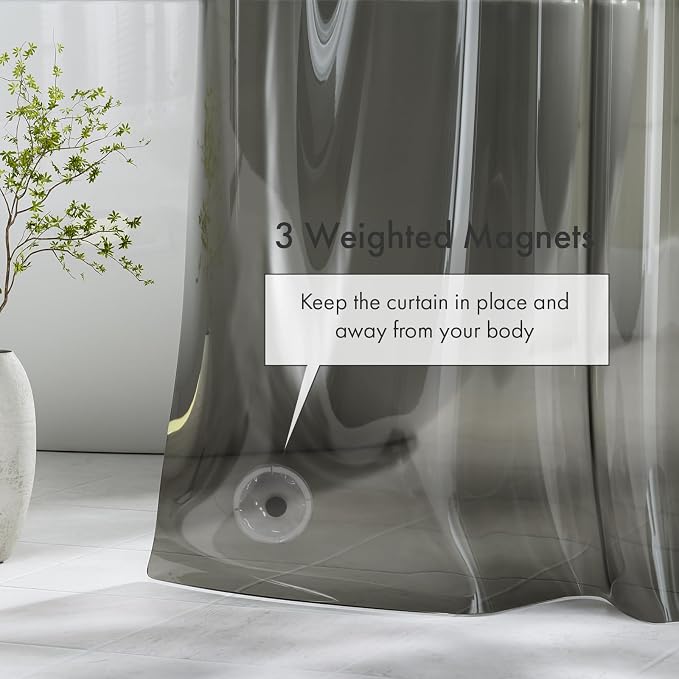 Shower Curtain Liner 72x72, Plastic Shower Liner PEVA Medium Weight Inside Shower Curtains for Bathroom with Rustproof Grommets, Clear Black