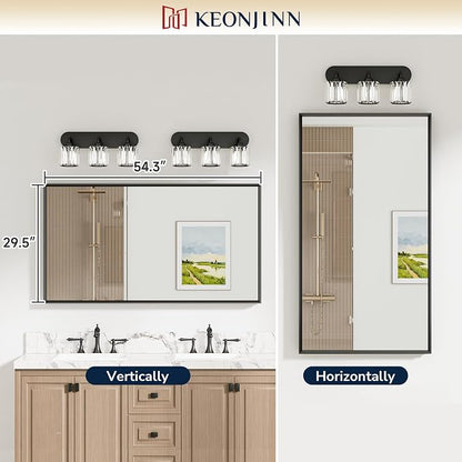 Keonjinn 55 x 30 Inch Black Large Bathroom Mirrors for Over Sink | Metal Frame, Rectangular Mirror for Wall, Beveled Framed Design, Rustic Bathroom Vanity Mirror, Tempered Glass, Square Corner