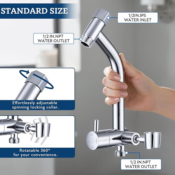 G-Promise All Metal Shower Diverter with Low Handheld Holder (Chrome) | 6 Inch Downward-Extend Bracket for All Heights, 4 Spray Modes with Pause Mode, Anti-Leak, Easy Install, Universal Replacement