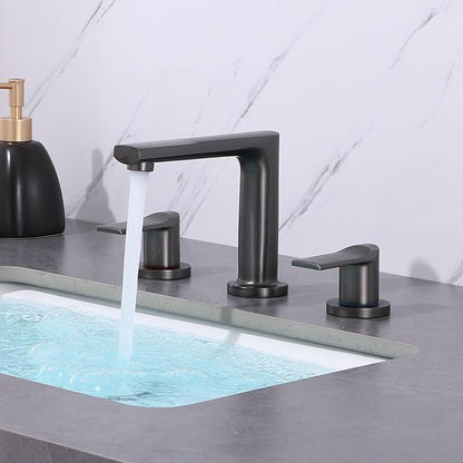 3 Hole Faucet for Bathroom Sink Hot and Cold Restroom Faucet Double Handle,Gun Gray