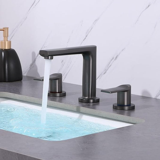 3 Hole Faucet for Bathroom Sink Hot and Cold Restroom Faucet Double Handle,Gun Gray