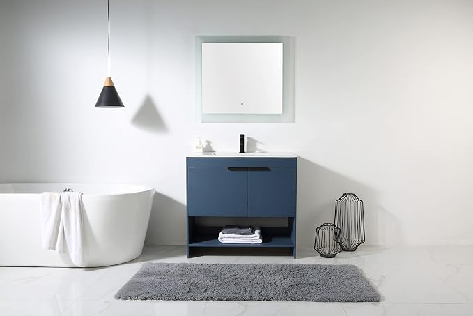 Phoenix 36 Inch Bathroom Vanity with Sink – Modern Design, Soft-Close Doors, Storage Drawers, Durable Build – Navy Blue Vanity for Small Bathrooms (Full Assembly Required)