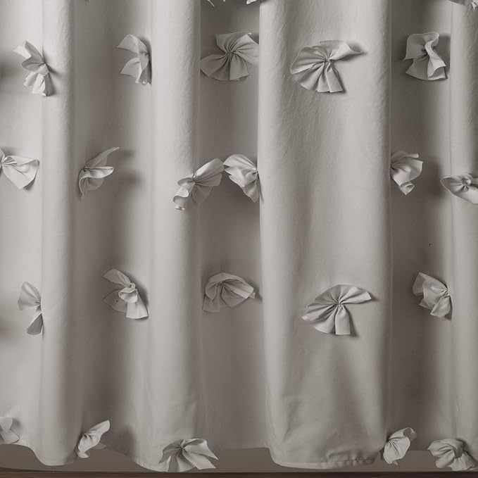 Lush Decor Riley Shower Curtain, 72" W x 72" L, Light Gray - Bathroom Curtain - Coquette Decor - Bow Shower Curtains - Cottage Core - Fabric Shower Curtains