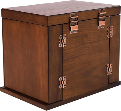 Wood Jewelry Box with 4 Drawers, Desktop Jewelry Organizer with Built-in Mirror & Combo Lock, Large Jewelry Storage Display Case for Necklace Ring Bracelet Watch, Brown