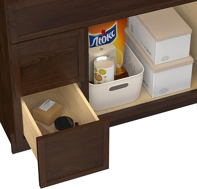 HomeBeyond 72 Inches Bathroom Vanity Base Cabinet Without Sink, Double Sink Top with Door & Soft Closing Drawers, Sturdy Floor Mounted Cabinet 2-Door 4-Drawer, Brown