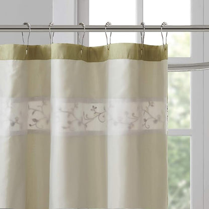 Madison Park Serene Shower Curtain for Bathroom, 72 x 72, Green | Adds Privacy, Machine Washable, Floral Pattern, OEKO-TEX Certified