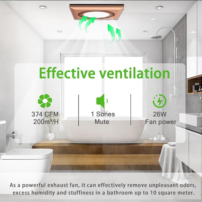 Bathroom Exhaust Fan with LED Light Vent Fans for Ceiling,Ventilation Fan Light Combo 374 CFM 1.2 Sones Quiet for Bathroom Shower Restroom Farmhouse - Adjustable Light 3000K/4000K/6500K