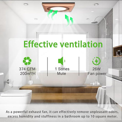 Bathroom Exhaust Fan with LED Light Vent Fans for Ceiling,Ventilation Fan Light Combo 374 CFM 1.2 Sones Quiet for Bathroom Shower Restroom Farmhouse - Adjustable Light 3000K/4000K/6500K