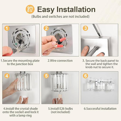 Lxybcce Modern Crystal Bathroom Vanity Light, 3-Lights Bathroom Light Fixtures, 19.34In Chrome Vanity Light Fixtures Over Mirror, Easy Installation & Dimmable Lighting