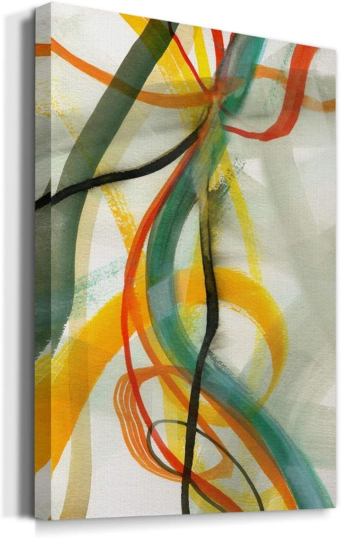 Renditions Gallery Canvas Wall Art Decorations Paintings & Prints Colorful Intersecting Lines Inkten Abstract Wall Hanging Artwork for Bedroom Living Room Office Kitchen - 8"x12" LT02