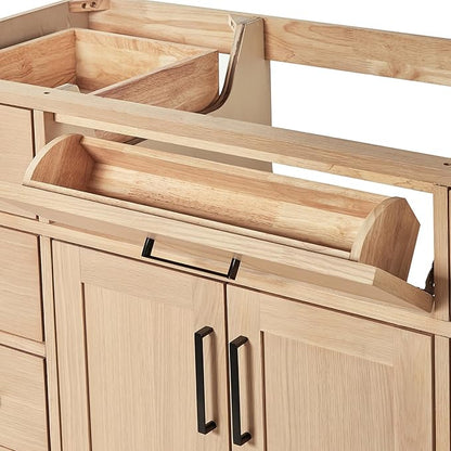 ARIEL Hepburn 54-inch Bathroom Vanity Base Cabinet,Solid Wood, 2 Soft Closing Doors, 9 Dovetail Drawers, White Oak