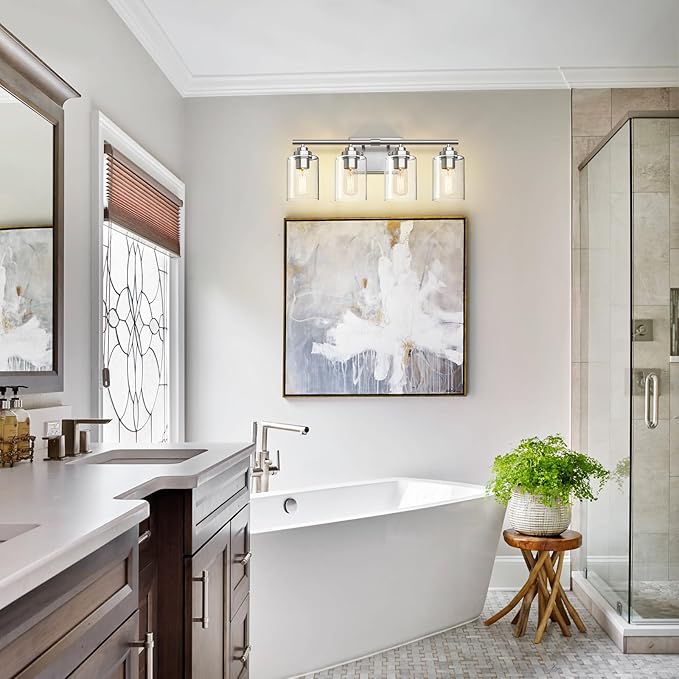 Bathroom Vanity Light Over Mirror,Bathroom Light Fixture Wall Sconce Lighting for Bedroom,Living Room (Nickel, 4-Light)