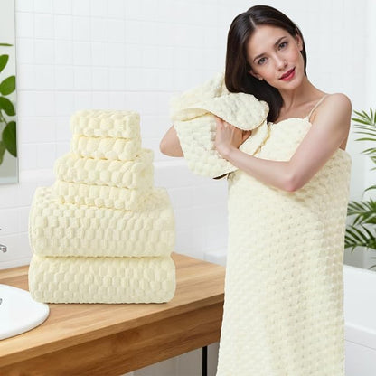 REDKISS Cream Microfiber Towels-35x70 Inches Oversized Bath Sheets, Extra Large Bath Towels Set, Super Soft Quick Dry Lint Free Absorbent Waffle Microfiber Shower Towels, 6 Pack