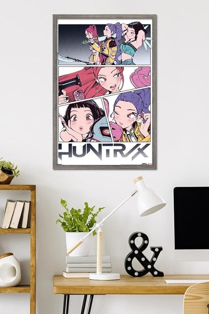Trends International Netflix KPop Demon Hunters (2025) - Huntrix Manga Panels Wall Poster, 34L x 22.4W, Barnwood Framed Version