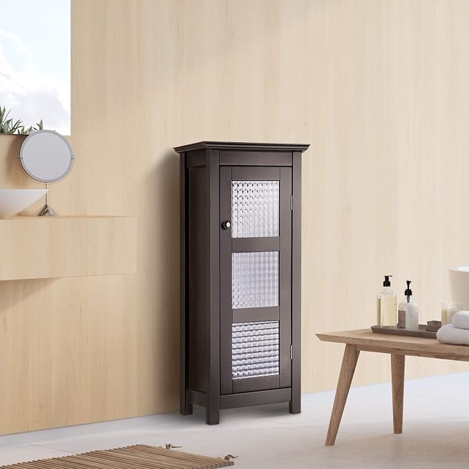 Teamson Home Chesterfield Freestanding Floor Cabinet with Waffle Glass Panel, Espresso