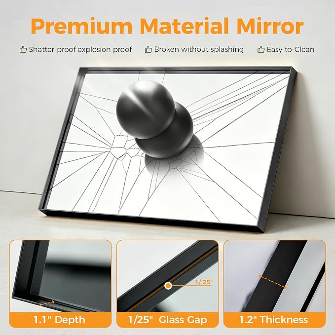 Sweetcrispy Bathroom Wall Mirror, Vanity Mirror for Over Sink, 24x36 Inch | Rectangle Home Decor Mirrors, Metal Frame Tempered Glass, Anti-Rust Hang, Black