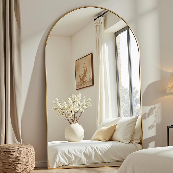Dewfig Arched Full Length Mirror, 77"x38" Large Floor Mirror, Gold | Aluminum Alloy Frame Oversized Full Body Mirror, HD Shatterproof Tempered Glass, Lean/Stand/Wall for Living Room,Bedroom