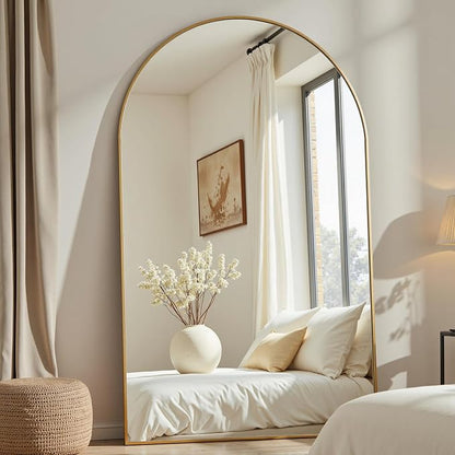 Dewfig Arched Full Length Mirror, 77"x38" Large Floor Mirror, Gold | Aluminum Alloy Frame Oversized Full Body Mirror, HD Shatterproof Tempered Glass, Lean/Stand/Wall for Living Room,Bedroom