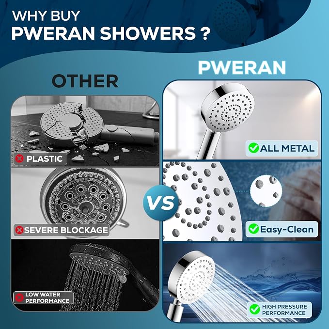 All Metal Handheld Shower Head with 72" Hose, High Pressure Shower Heads | 6 Spray,Stainless Steel Showerheads,Built-in Pause Mode,Hand HeId Showerhead,Non-Clogging Nozzles,Adjustable Brass Holder