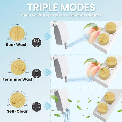Toilet Bidet With Left/Right Side Reversible Design, Fresh Water, Non-Electric, Toilet Bidet Attachment, Right/Left Hand Side with Dual Nozzle, Self-Clean, Easy to Install (Bamboo Knob)