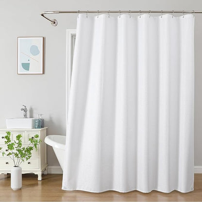 2-in-1 Waterproof Fabric Shower Curtain - No Separate Liner Needed, Hotel-Style Waffle Weave, Effortless Cleaning & Washable Bathroom Shower Curtain Set,72Wx84White