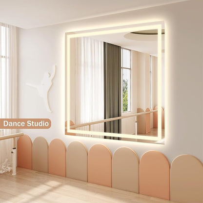 Koonmi 47x47 LED Bathroom Mirror with Light, Anti-Fog, 3 Colors | Backlit + Front Lit, Dimmable Brightness, Shatterproof HD Distortion-Free Tempered Glass, Hardware Included