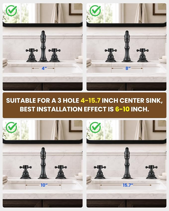 gotonovo 3 Hole 8’’ Widespread Bathroom Sink Faucet Oil Rubbed Bronze | Vintage Bathroom Faucet,2 Cross Handle,6-16’’ Sink,Vanity,Basin,RV,Farmhouse,SUS304,24’’ cUPC Hose Pop Up Drain,Deck Mount
