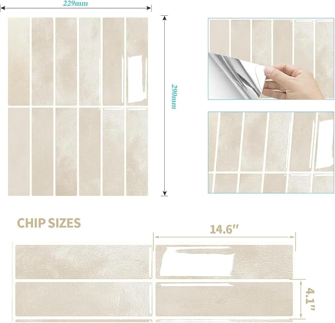 JOLOV 10 Pack Peel and Stick Backsplash Tiles, Waterproof 3D Stickers | Thicker self-adhesive 3D tile stickers for kitchen and bathroom walls; removable, waterproof and easy to install.