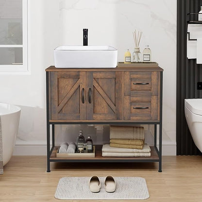 YOURLITE Bathroom Vanity, 36" Bathroom Vanity with Sink Combo Set, Rustic Farmhouse Modern Bathroom Cabinet with White Ceramic Vessel Sink