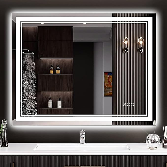 30x36 LED Bathroom Mirror, Backlit & Front Lit Lighted Mirror | Anti-Fog Vanity Mirror with Lights, 3 Color Dimmable, Memory, HD Tempered Glass, CRI95, IP54, UL Listed, Horizontal/Vertical