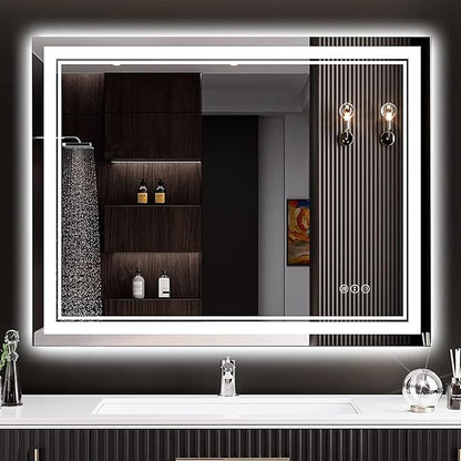 30x36 LED Bathroom Mirror, Backlit & Front Lit Lighted Mirror | Anti-Fog Vanity Mirror with Lights, 3 Color Dimmable, Memory, HD Tempered Glass, CRI95, IP54, UL Listed, Horizontal/Vertical