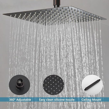 12 Inch Ceiling Mount Oil Rubbed Bronze Shower System Bathroom Luxury Rain Mixer Shower Combo Set Ceiling Rainfall Shower Head System (Contain Shower Faucet Rough-in Valve Body and Trim Kit)