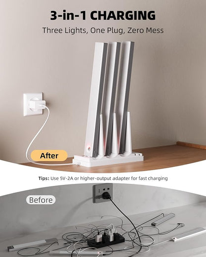 EZVALO 6-Pack 13 Inch Under Cabinet Lighting with 2 Charging Stations, Rechargeable Wireless Motion Sensor Lights, 3200mAh, 3 Color Temps, Dimmable, Magnetic, Remote Control for Kitchen, Closet