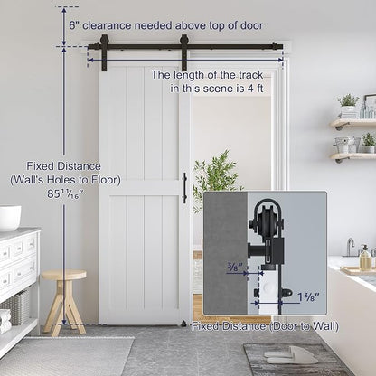 SMARTSTANDARD 24" x 84" White Sliding Barn Door with 4FT Black Hardware | Pre-Drilled Ready to Assemble, Waterproof PVC Coating, H-Frame