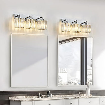 Modern Bathroom Vanity Light 3-Lights Modern Chrome Crystal Bathroom Light Fixtures Over Mirror Chrome Vanity Lighting Crystal Wall Sconce