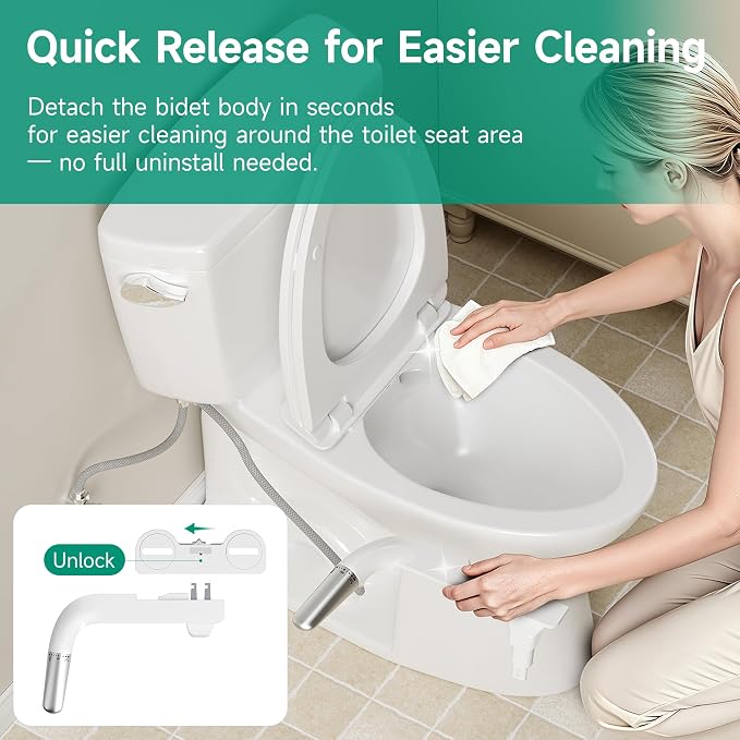hansrapo Ultra-Slim Bidet Attachment for Toilet, Dual mode Fresh Water Bidet with Self-Cleaning Nozzle, One-Handle Pressure Control, Quick-Release Design, Non-Electric Bidet Seat Attachment
