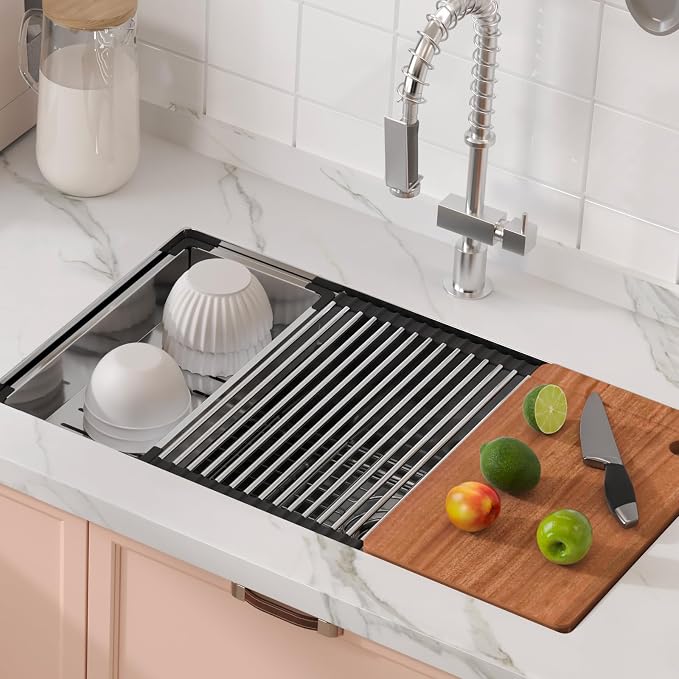 VEVOR 32 inch Kitchen Single Sink, 304 Stainless Steel Undermount Sink Drop-In Single Bowl Farmhouse Basin with Ledge & Multiple Accessories, Household Dishwasher Sinks for Prep Kitchen, Bar 32"*19"