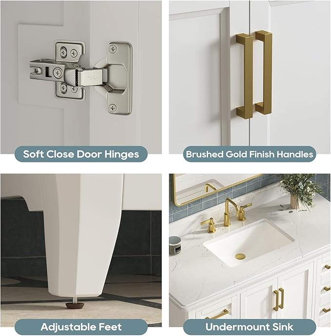48 Inch Bathroom Vanity with Sink, Farmhouse Bathroom Vanity Set with Quartz Countertop, Painted Bathroom Storage Cabinet with Soft Closing Doors & Dovetail Pine Drawers, White