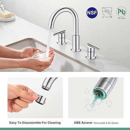 Faustina Chrome Bathroom Faucet,8 Inch Widespread Bathroom Faucets for Sink 3 Hole/Double-Handle 4 Inch 8 Inch Bathroom Faucet with Drain Assembly Stainless Steel Vanity Faucet Basin Mixer Tap