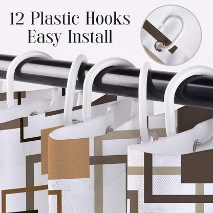 Brown Geometric Shower Curtain with Hooks, Tan Abstract Striped Shower Curtain for Bathroom Modern Minimalist Polyester Fabric Bathroom Curtains Shower Set, 72W x 72L inches