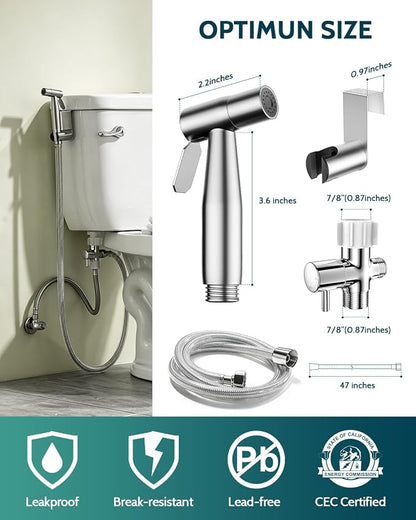 LUFEIDRA Handheld Bidet Sprayer, Adjustable Water Pressure, RV Toilet Use | Upgraded Leak-Free PVC Bidet Hose, 7/8" Brass T-valve, Stainless Steel, Feminine Wash, Cloth Diaper Rinse, Easy Install