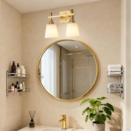 2 Light Modern Bathroom Vanity Light, Milk Glass Wall Light Fixtures Over Mirror, Brushed Gold Vanity Lighting for Bathroom, Living Room, Bedroom, E26 Base (Exclude Bulb)