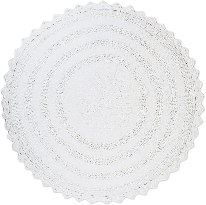 DII Crochet Collection Reversible Bath Mat, Round, 27.5" Diameter, White