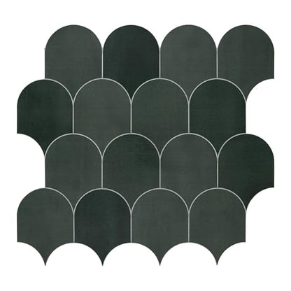 SUNWINGS 10-Sheet Fish Scale Peel and Stick Backsplash Tile, 11.4'' x 10.9" Stone Composite Scallop Handmade Looks Self-Adhesive Wall Tiles for Kitchen Bathroom, Green
