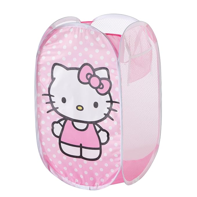 Idea Nuova Sanrio Hello Kitty Pop-Up Hamper,Collapsible Laundry Basket with Durable Handles,Lightweight Storage Bin for Kids' Bedroom, Nursery, or Playroom,Pink