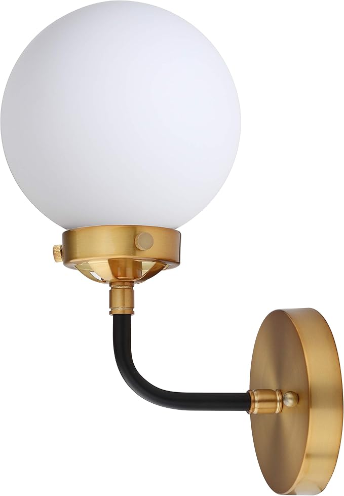 JONATHAN Y 6" Brass Gold/Black/White 1-Light LED Wall Sconce Vanity Lighting, Clear Glass Globe Shade Modern Contemporary Sconce for Bathroom Mirror, Hallway, UL Listed (JYL9056B)