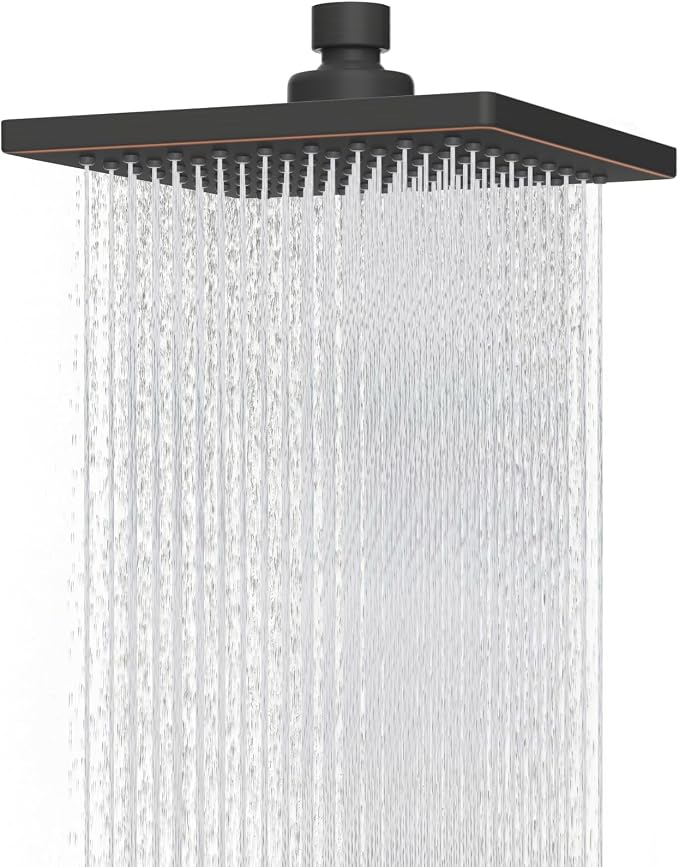 Hibbent cUPC Certified Thick Metal 6'' Rain Shower Head, Oil Rubbed Bronze | High Pressure Shower Head, Bathroom Waterfall Shower Heads, High Flow Fixed Showerheads with Adjustable Brass Ball Joint